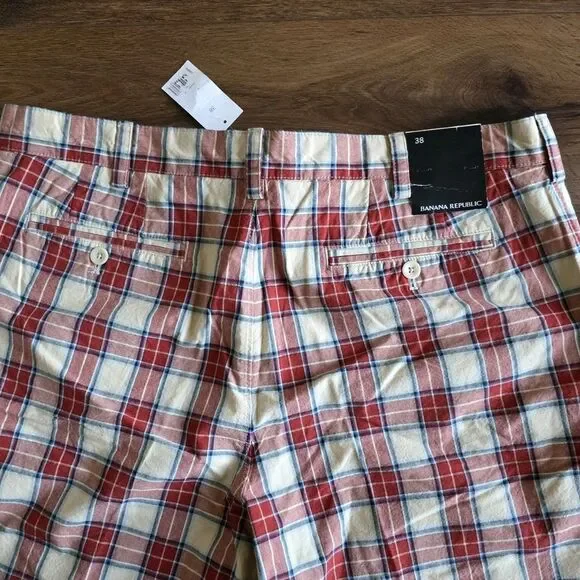 Banana Republic Mens Shorts Sz 38 Red Plaid Shorts Cotton Orange Preppy NEW - Picture 3 of 16